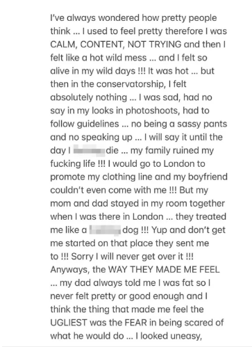 En este mensaje, Britney confesó que su padre la llamaba gorda.