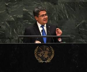 Nueva York, Estado de Nueva York: el presidente de Honduras, Juan Orlando Hernández Alvarado, habla en la 74a Sesión de la Asamblea General en la sede de las Naciones Unidas el 25 de septiembre de 2019 en Nueva York. / AFP / TIMOTHY A. CLARY