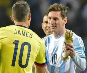 James y Messi fueron los modelos para presentar las nuevas camisetas alternativas que usarán en la Copa del Mundo. (Foto: Dayli Express)