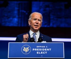 El presidente electo de los Estados Unidos, Joe Biden, habla durante un evento de anuncio del gabinete en Wilmington, Delaware. Foto: Agencia AFP.