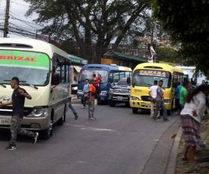 A la altura de la colonia Torocagua fueron aparcadas decenas de unidades del transporte urbano de la capital. Foto: Efrain Salgado/EL HERALDO.