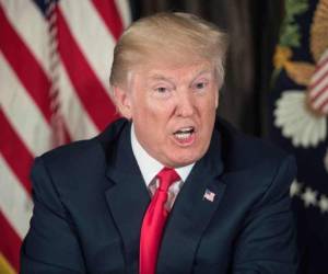 US President Donald Trump speaks about North Korea at a meeting with administration officials on the opioid addiction crisis at the Trump National Golf Club in Bedminster, New Jersey, on August 8, 2017. / AFP PHOTO / NICHOLAS KAMM
