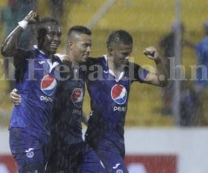 Los jugadores del Motagua celebran el gol que metió Marco Tulio Vega. Foto: Juan Salgado/EL HERALDO.