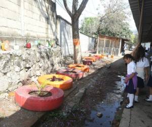 Los trabajos para recuperar espacios son notables en los centros educativos, todos los materiales son reciclados.