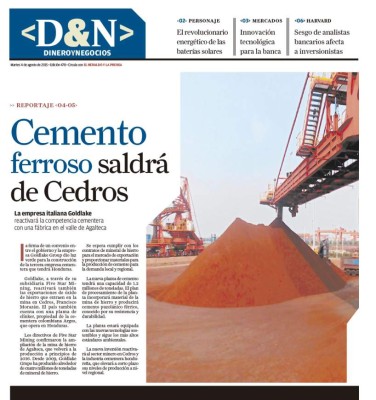 Cemento ferroso saldrá de Cedros