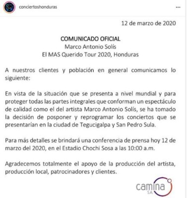 Cancelan concierto de Marco Antonio Solís en Honduras