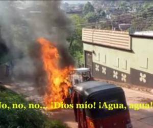 La mototaxi, propiedad de un humilde ciudadano que labora en la colonia capitalina La Era, fue consumida en su totalidad por las enormes llamas. Foto: Captura de pantalla.