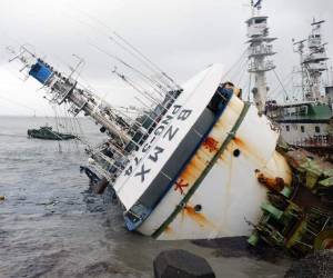 En algunas áreas del sur los vientos ladearon camiones y contenedores y tiraron a tierra pilares eléctricos y árboleS (Foto: AFP/ El Heraldo Honduras/ Noticias de Honduras)