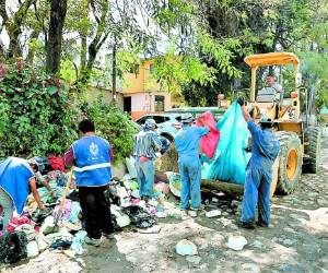 Empleados de la Alcaldía durante la limpieza de cunetas y áreas verdes.
