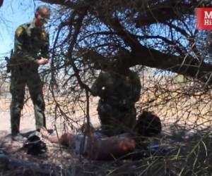 Agentes de la Patrulla Fronteriza le dieron agua al inmigrante hondureño, quien estaba bajo la sombra de un árbol.