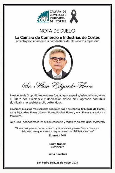 Empresa privada lamenta trágica muerte del empresario Alan Flores, presidente de Grupo Flores