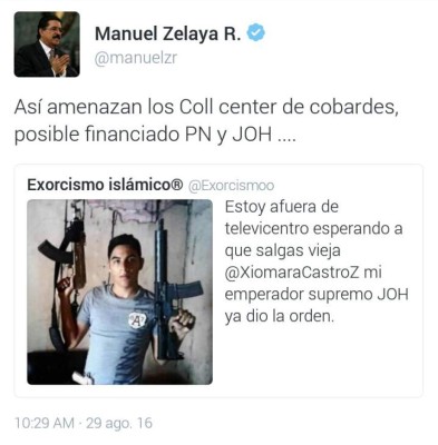 Honduras: Manuel Zelaya Rosales denuncia amenazas a muerte en redes sociales