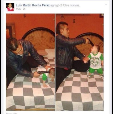 Apunta con arma a bebé