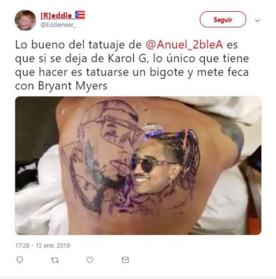Los divertidos memes que provocó el tatuaje de Anuel AA sobre Karol G en la espalda