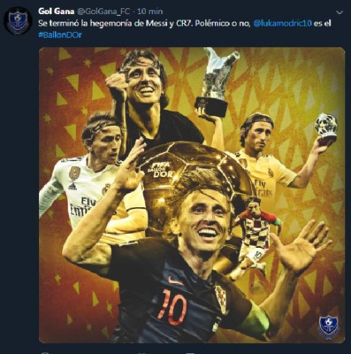 Reacciones en Twitter tras el nombramiento de Luka Modric como Balón de Oro