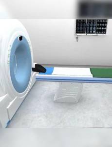 Una recreación en 3D ilustra cómo funcionará el acelerador lineal junto con el tomógrafo en el búnker oncológico del Hospital San Felipe.