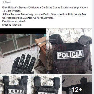Como si se tratara de celulares ofrecen indumentaria de la Policía Nacional en Facebook