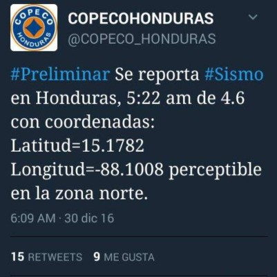 Un sismo de 4.6 grados se registró en la región norte de Honduras&nbsp;&nbsp;