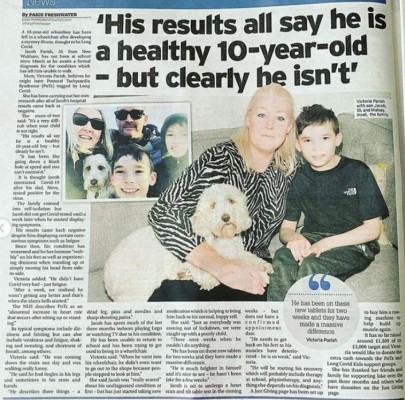 La dramática historia de Jacob, un niño de 10 años que dejó de caminar a causa del coronavirus (FOTOS)