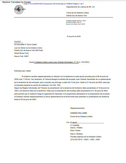 $!Fiscalía de EUA solicita aplazamiento para entregar presentación de sentencia contra JOH