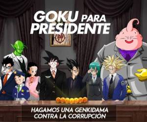 Llama la atención el gabinete de gobierno de Gokú, conformado por Vegetá, Krillin, Pícoro, entre otros personajes de la serie televisiva Drago Ball.