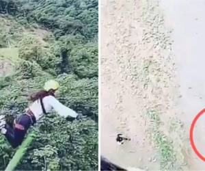 La mujer saltó del puente sin imaginar que el rebote no funcionaría.