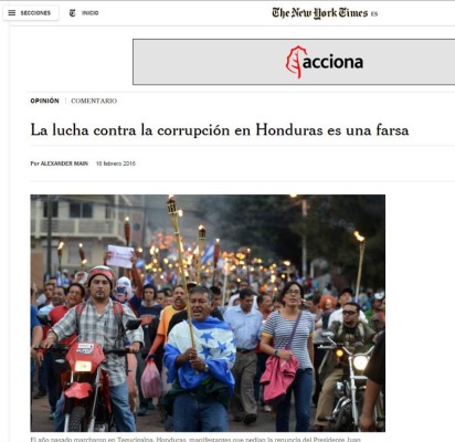 New York Times dedica duro artículo al gobierno de Honduras