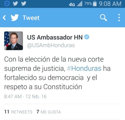 Embajador Nealon: Elección de CSJ fortalece la democracia en Honduras &nbsp;&nbsp;