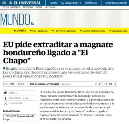 Jaime Rosenthal vinculado con 'El Chapo” Guzmán