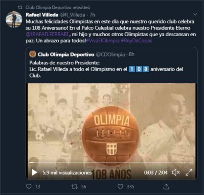 FOTOS: Así felicitaron al Olimpia por sus 108 años de historia