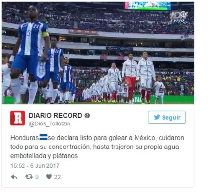 Cuenta satírica en Twitter insulta a la Selección de Honduras: 'Trajeron su propia agua y plátanos' a México