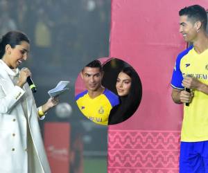 Cristiano Ronaldo estuvo muy sonriente con la mujer encargada de moderar su presentación con el Al Nassr de Arabia Saudita.