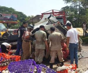 Al parecer el pesado vehículo que venía cargado de huevos perdió el control en una curva y se volcó.