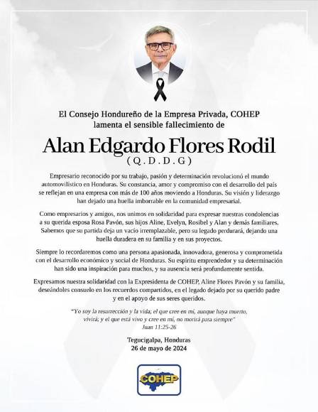 Empresa privada lamenta trágica muerte del empresario Alan Flores, presidente de Grupo Flores