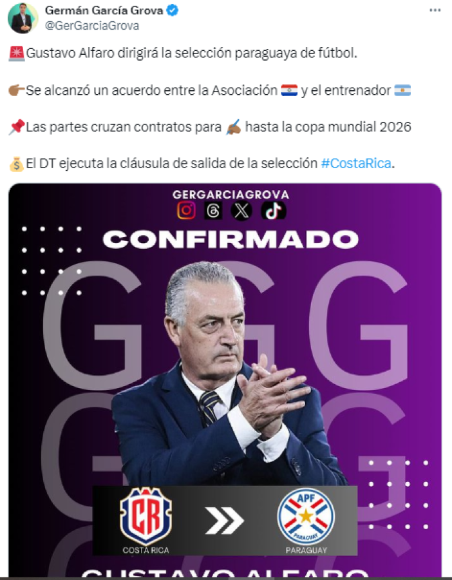 Gustavo Alfaro saldrá de la selección de Costa Rica: Millonario contrato con Paraguay