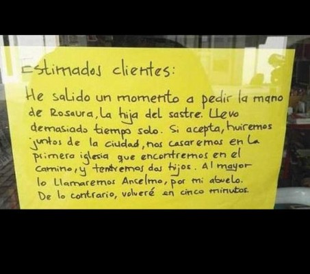 Empleado de librería escribe romántico mensaje para justificar ausencia