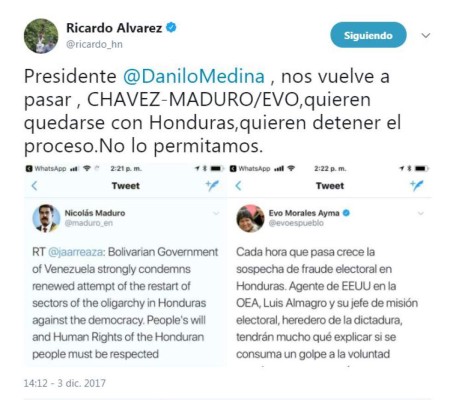 Ricardo Álvarez pide a presidentes que se pronuncien sobre injerencia de Venezuela en proceso electoral