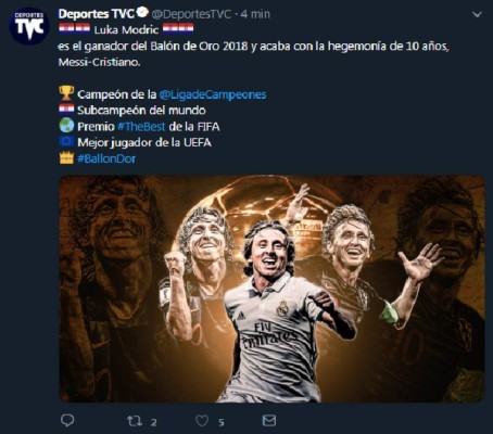 Reacciones en Twitter tras el nombramiento de Luka Modric como Balón de Oro