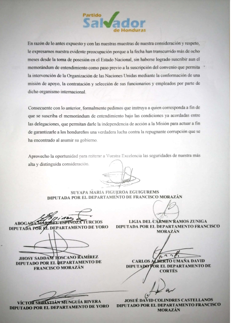 Bancada del PSH pide la instalación de la CICIH en Honduras