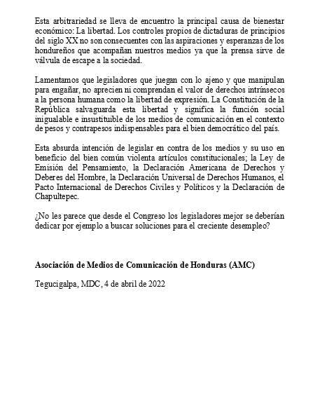 AMC rechaza “abusiva” iniciativa de obligar a medios de comunicación a difundir mensajes del Estado