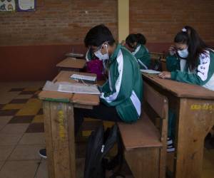 Clases en línea en La Paz en 2021. En Bolivia, cientos de miles de personas carecen de acceso a Internet. (Juan Karita/Associated Press)