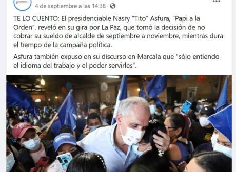 ¿Nasry Asfura solicitó que no se le pagara su salario durante la campaña a las elecciones generales?