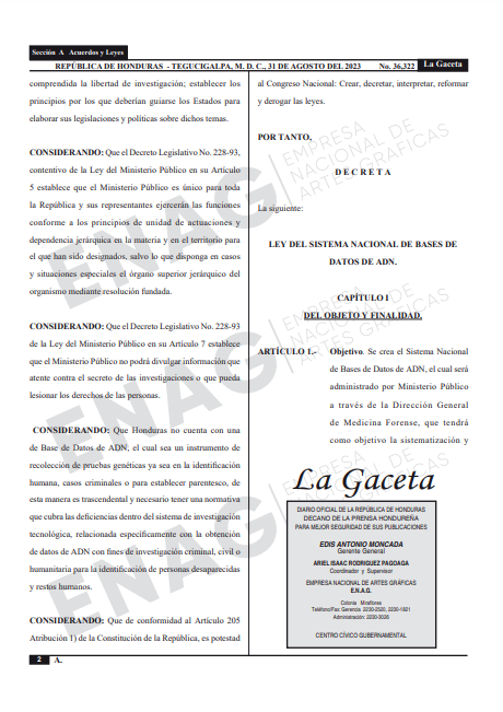 La normativa fue aprobada en 2023 por el Congreso Nacional y, posteriormente, publicada en el Diario Oficial La Gaceta.