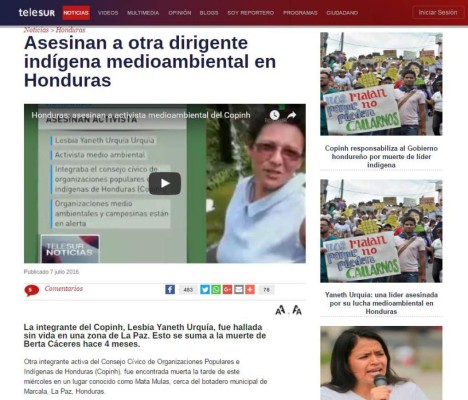 Honduras: Muerte de ambientalista Lesbia Urquía trasciende fronteras
