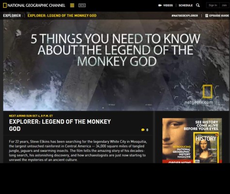 NatGeo lanzará documental sobre el descubrimiento de Ciudad Blanca