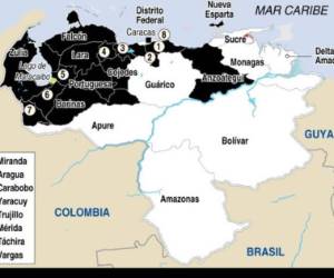 Infografía de los estados afectados por el apagón eléctrico en Venezuela. AFP