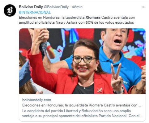 Así informan medios internacionales la virtual victoria de Xiomara Castro