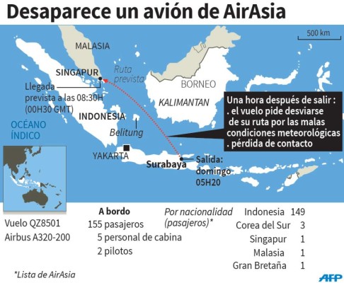 Sin rastro del avión desaparecido entre Indonesia y Singapur