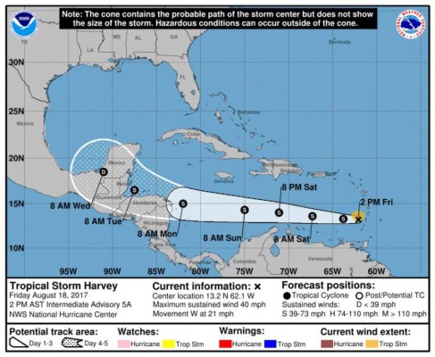 Siete departamentos de Honduras en alerta verde por Tormenta Tropical Harvey