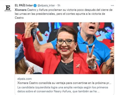 Así informan medios internacionales la virtual victoria de Xiomara Castro